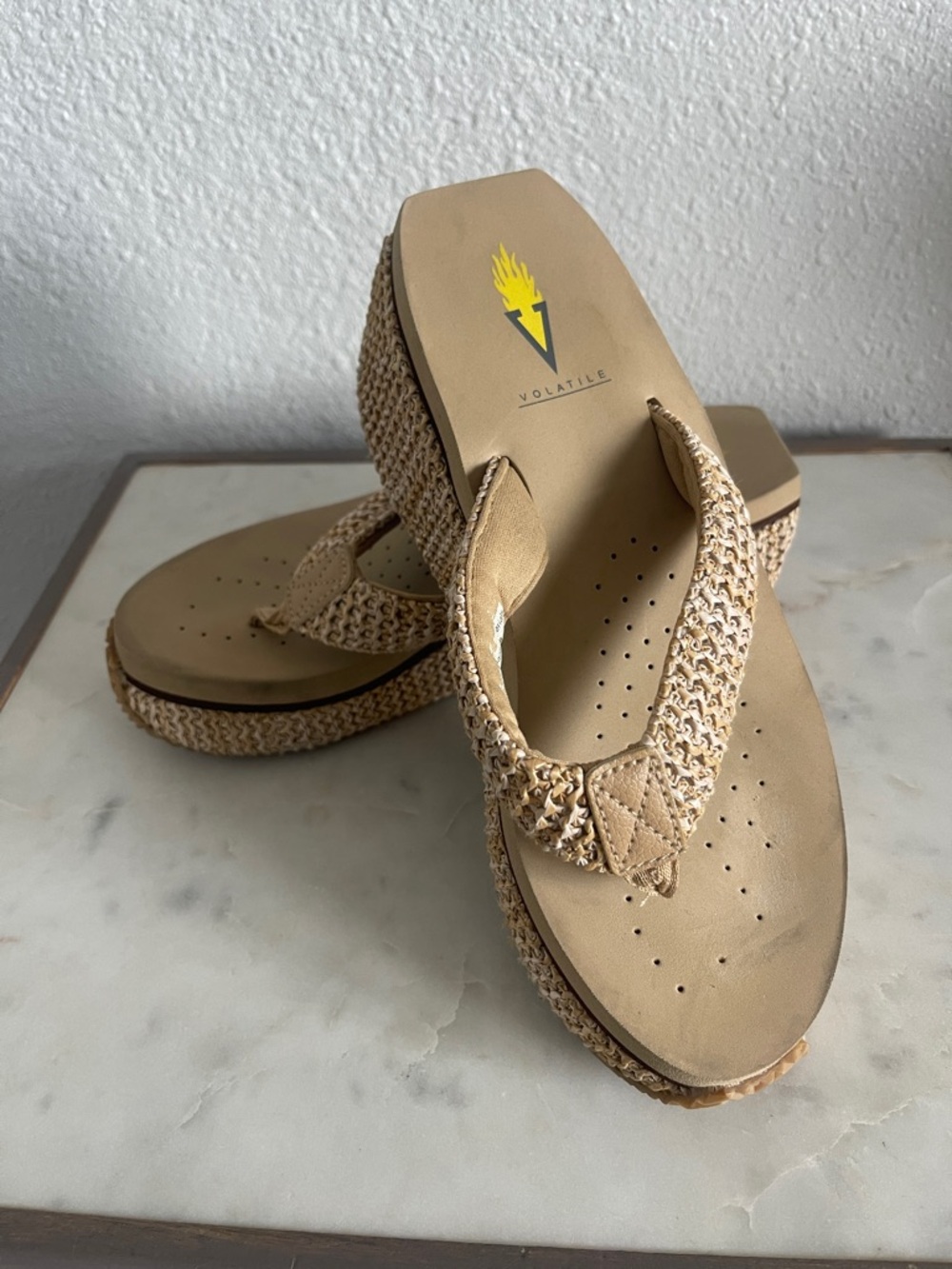 Volatile Tan Woven Platform Thong Sandals